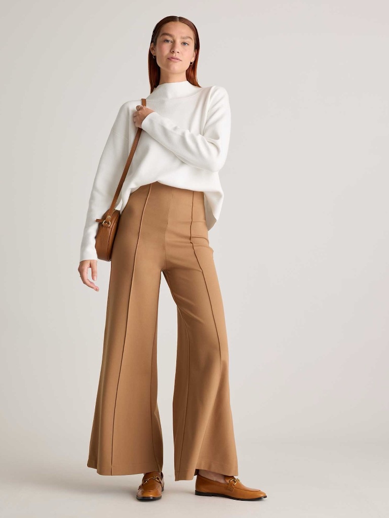 Nwt Quince Ultra-Stretch Ponte Super Wide Leg Ankle Pants Brown S